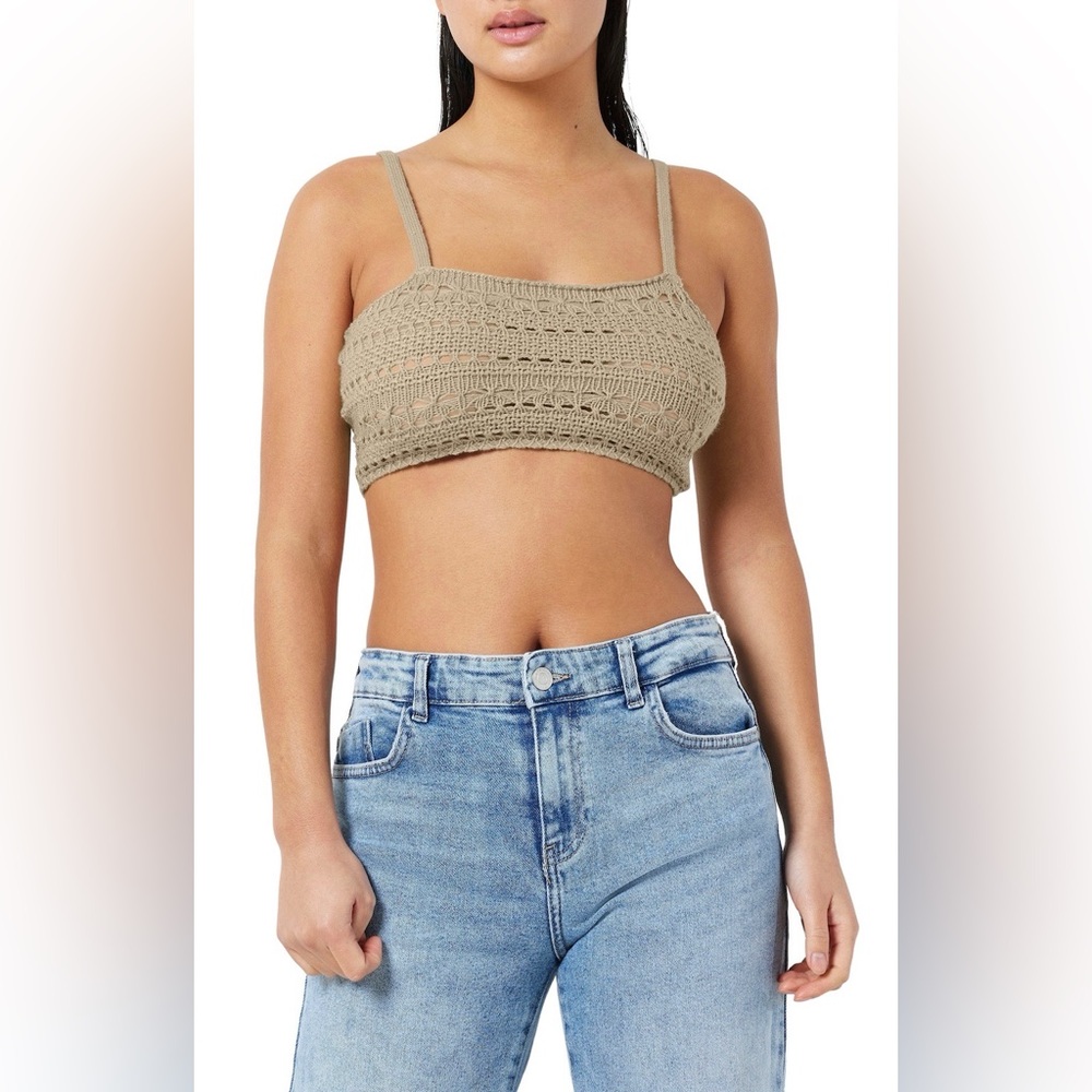 Noisy may Beige Crochet Crop Top